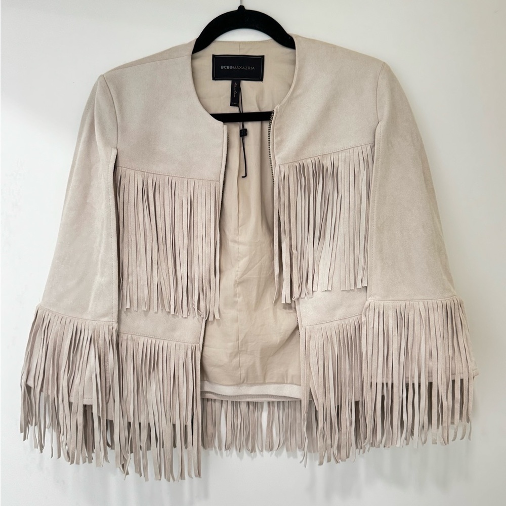 BCBGMaxAzria Beige Fringe Blazer